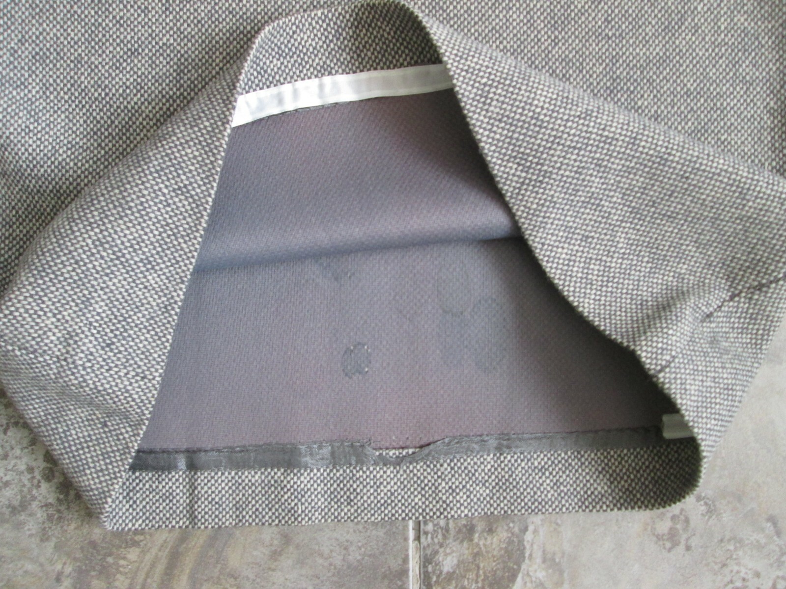 VTG Original Suit Skirt Set Jacket Medium Wool Gray White Purple Checkered Lined