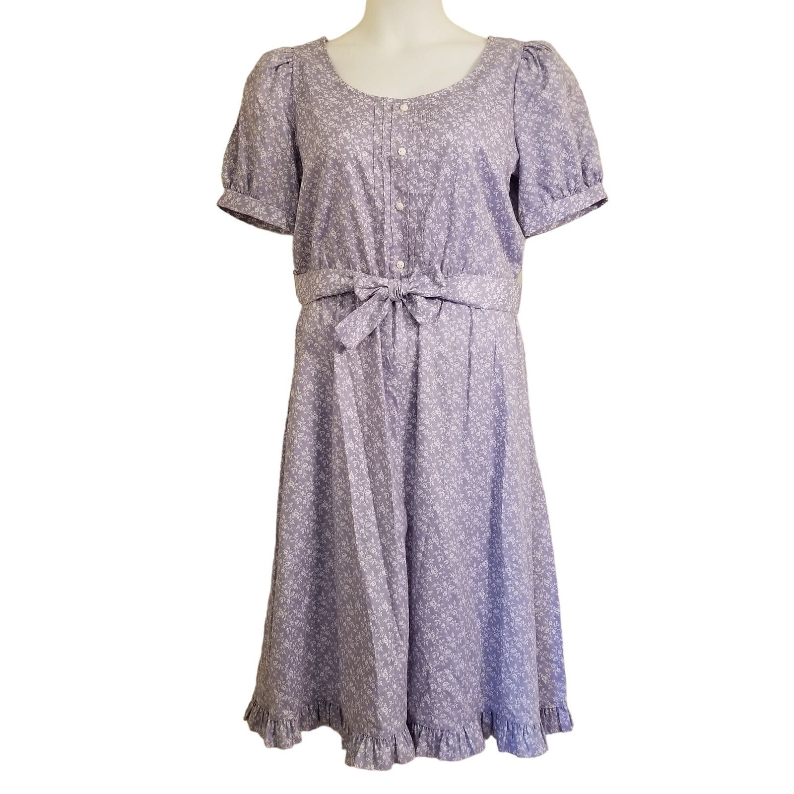 ITEMS California 14 Midi Dress Lavender Floral Puff Sleeve Ruffle Prairie Vtg