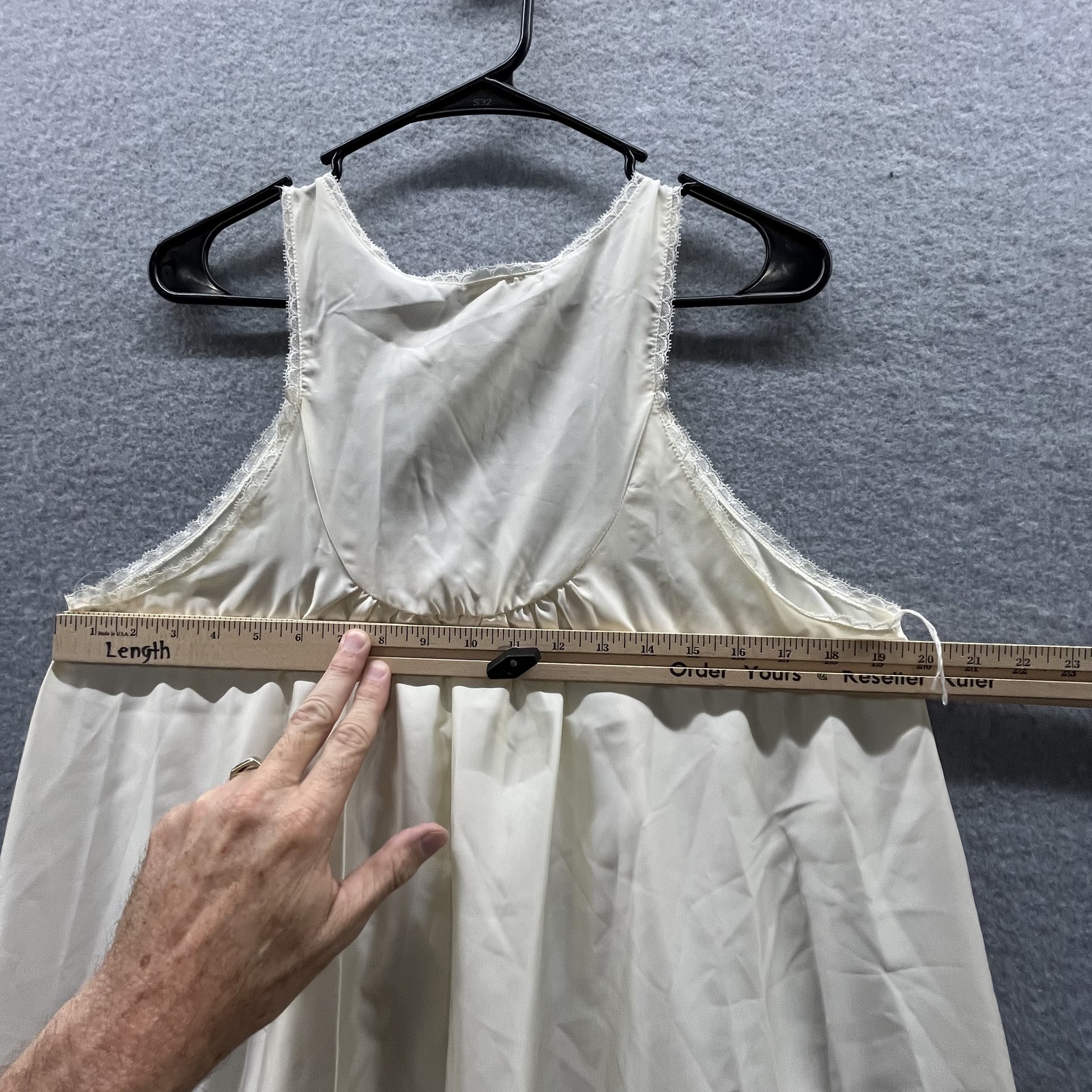 Vintage Lanvin Dress Womens Large Satin Maxi Nightgown Lace Trim 70s 80s France