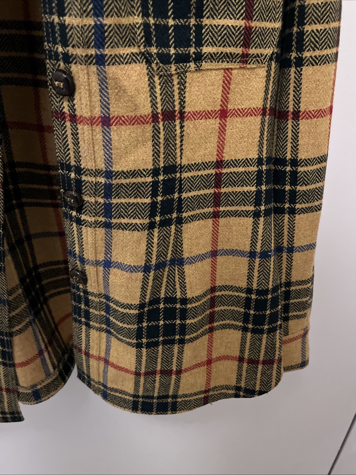 VINTAGE Les Copains Blue Eagle Yellow Plaid Jacket Italy Sz 42 Wool Blend Grunge