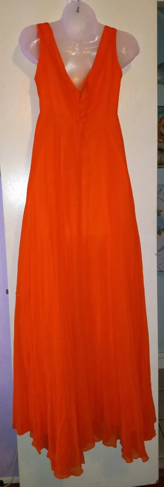 Vintage 60s Mike Benet Orange Sheer Chiffon Gown Dress Formal Beaded Applique S