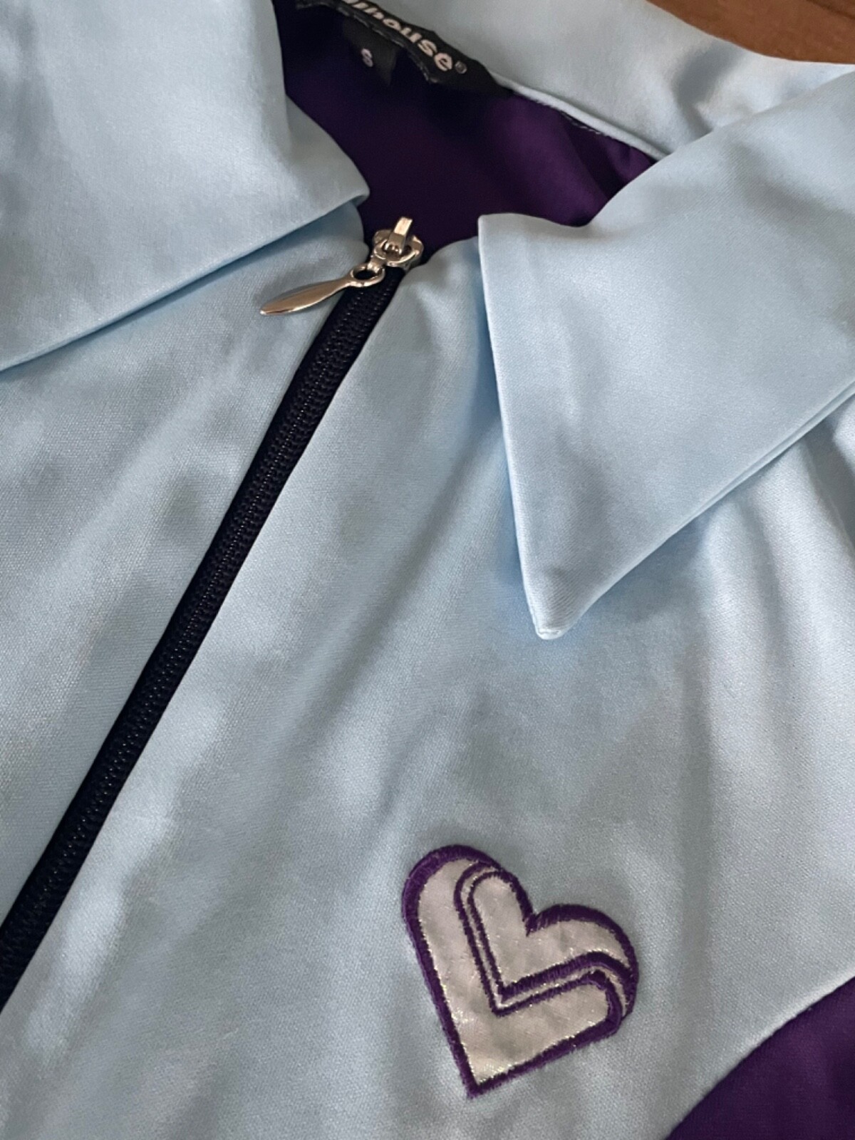 Vintage Dollhouse Jacket Purple & Light Blue Iridescent Heart Club Rave Y2K 90s