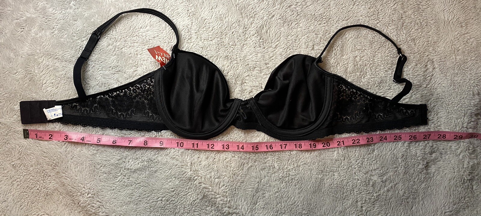 Vintage NWT Olga Black Lace Velvet Bra Bow Rhinestone 38C READ