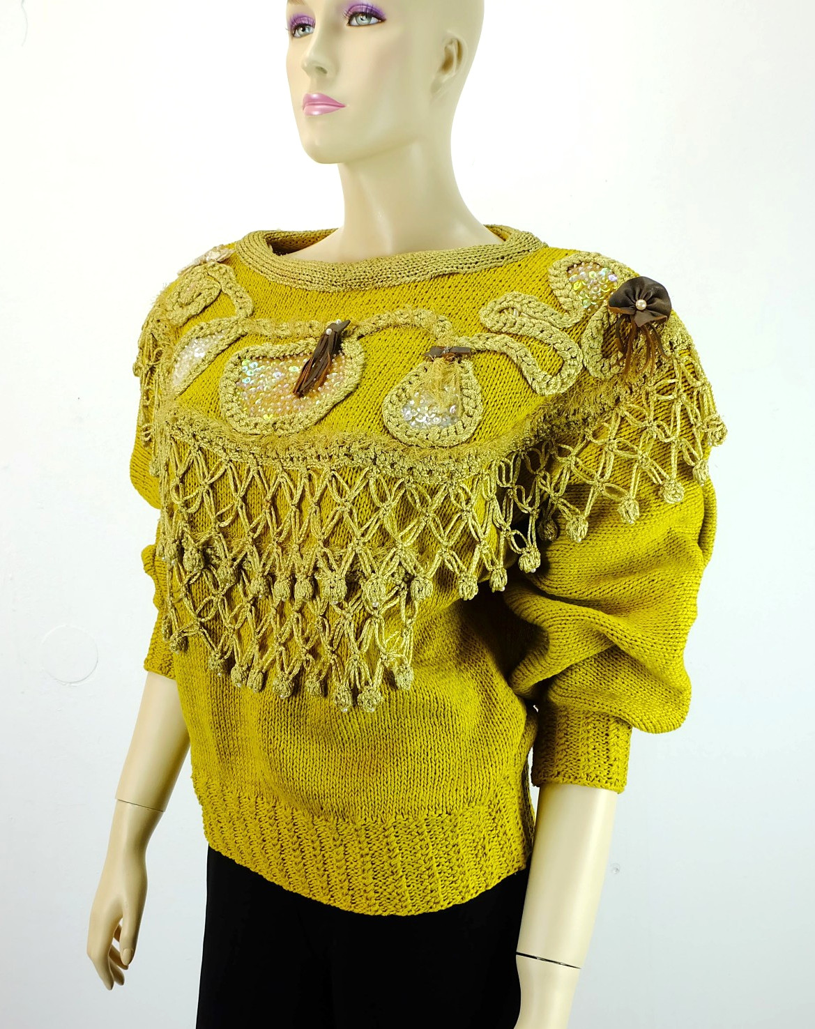 unusual 80s jumper cotton sequin appliqués size 36