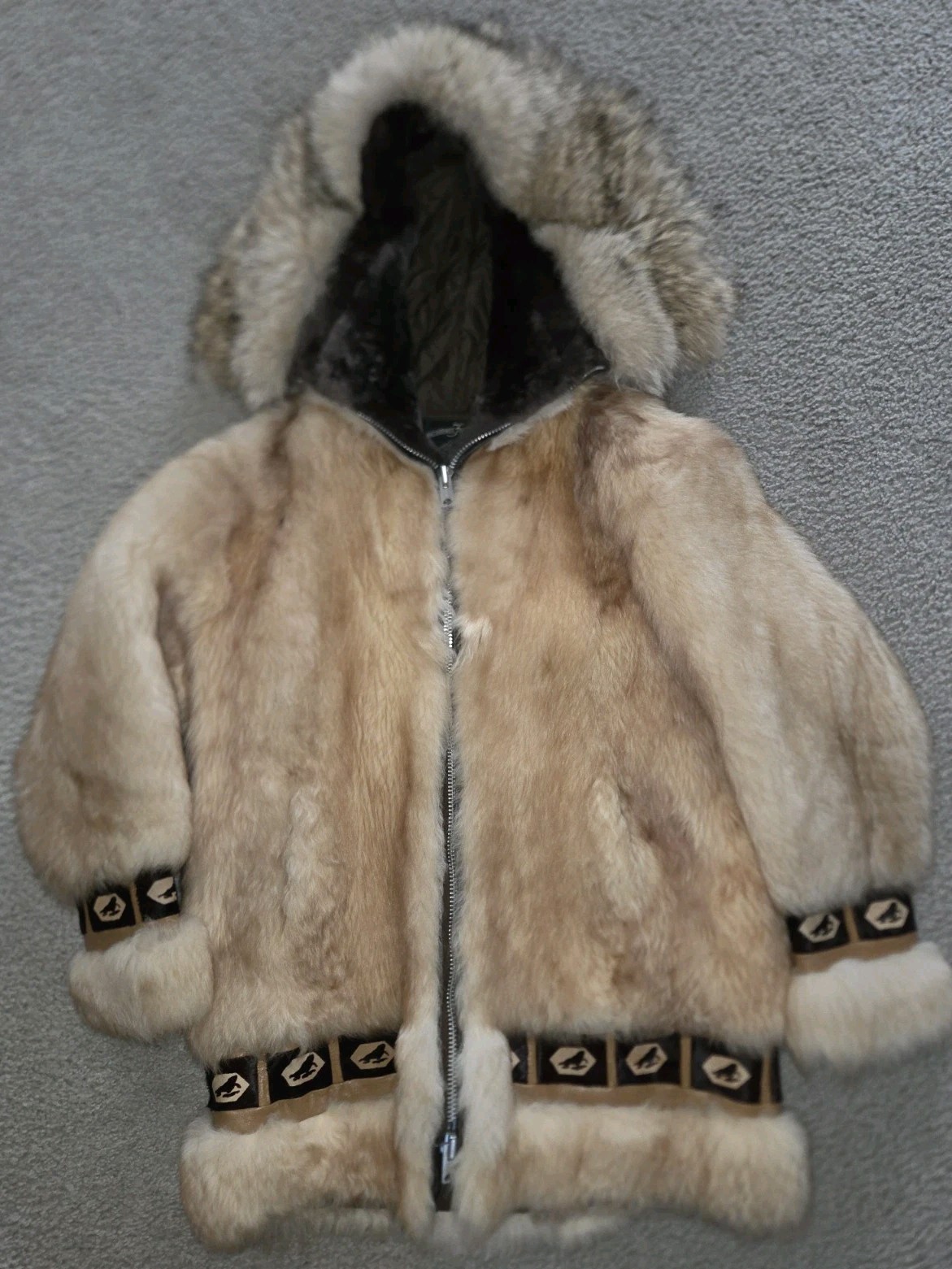 Vintage ALASKAN Sheepskin? COAT w/Hood, Fur Trim Anchorage Fur Factory Fairbanks