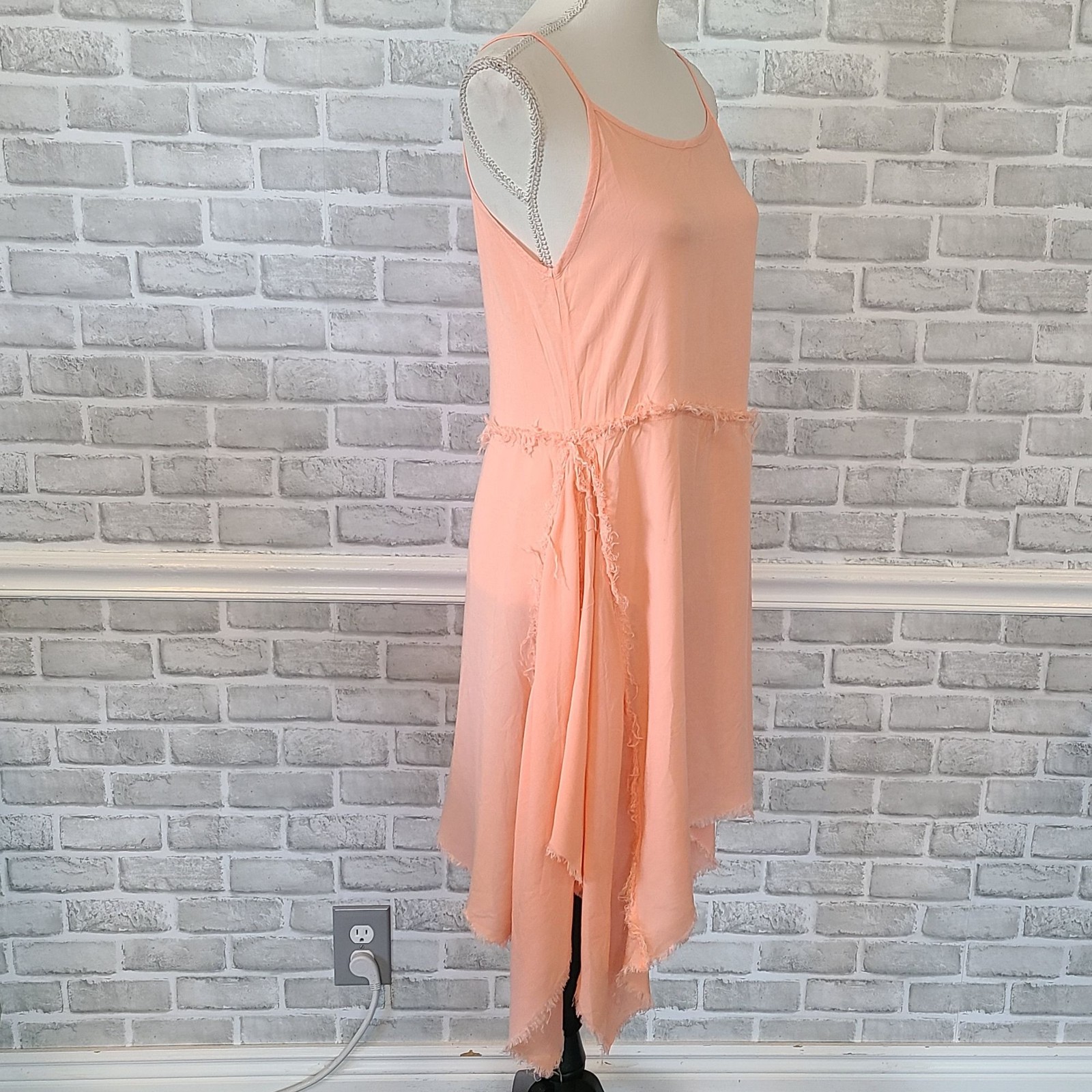 Diamante Pink Strappy Asymmetrical Raw Hem Dress Ballet Fairy Core Feminine Med