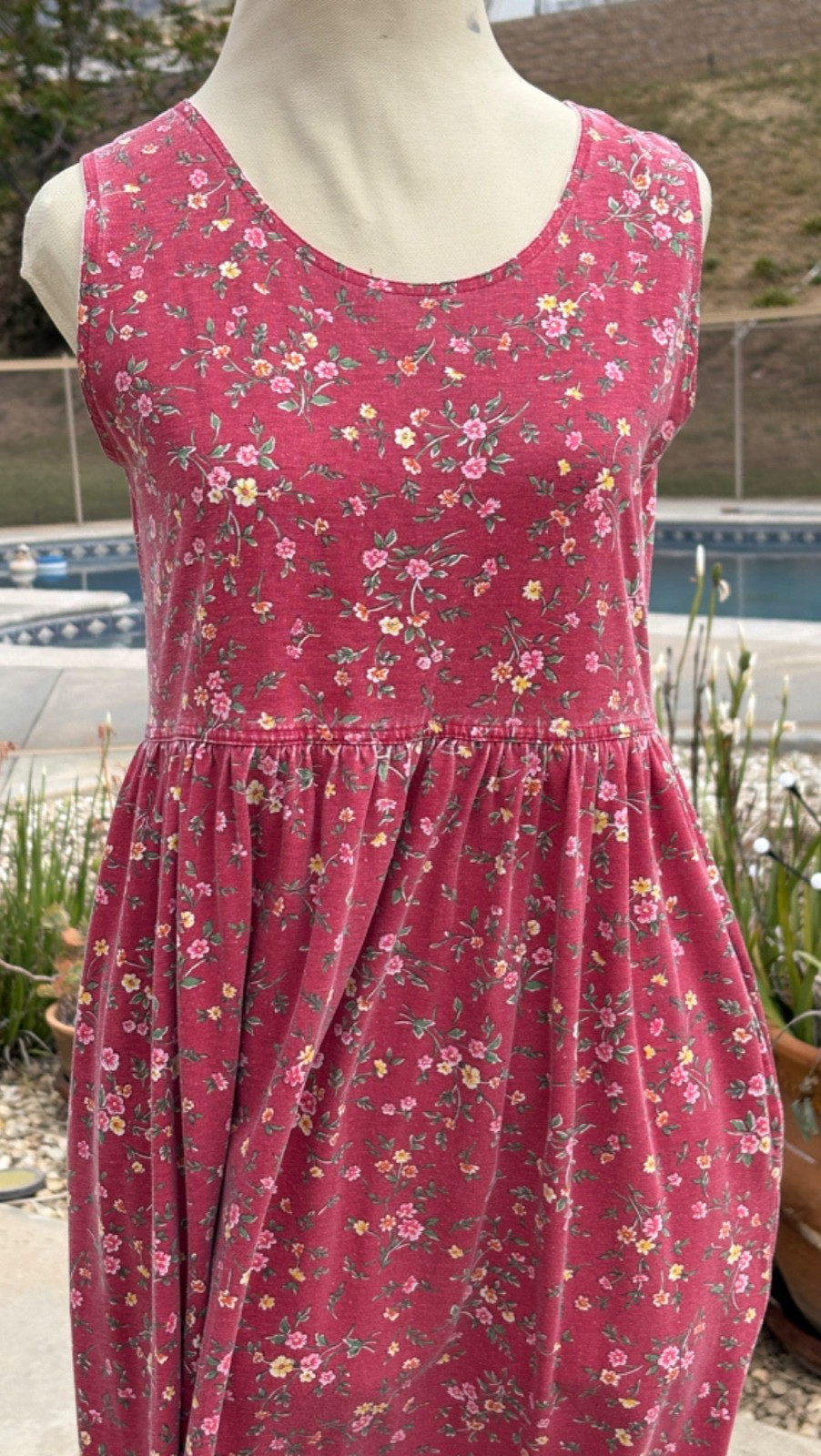 Vintage 90s floral jumper dress ERIKA STUDIO XS/S Cotton Cottagecore Dusty Red