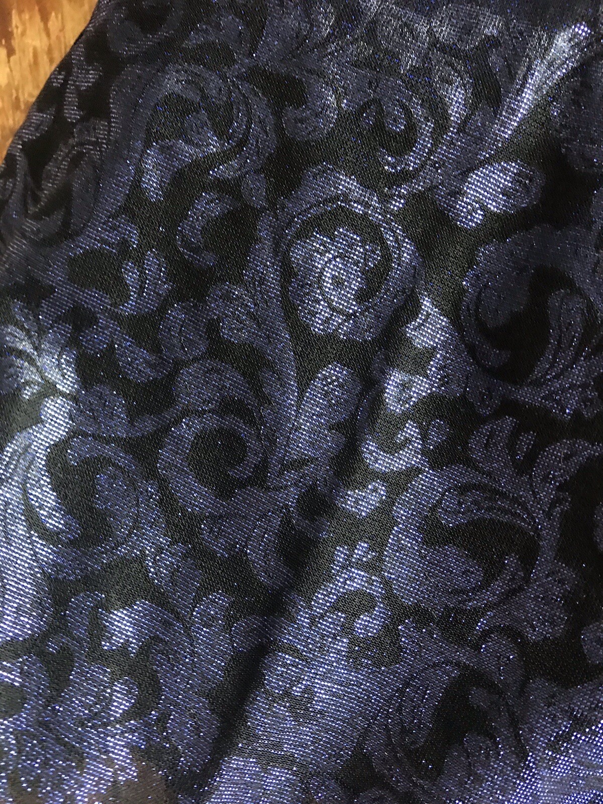 VTG 90s blue metallic dress brocade print strappy design tulle full skirt retro