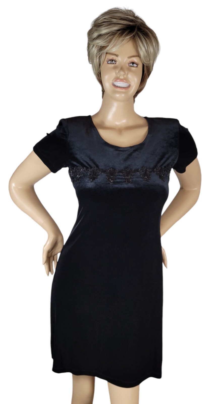 Vintage 90s John Roberts Black Velvet Velour Beaded Sequin Whimsigoth Dress 6
