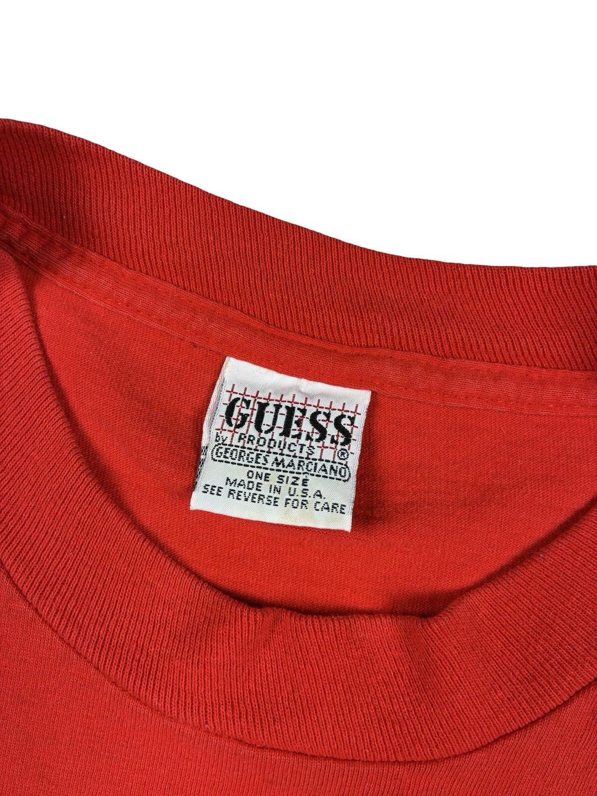 GUESS Georges Marciano VTG 90s Red Single Stitch Baggy Crop T-Shirt OS