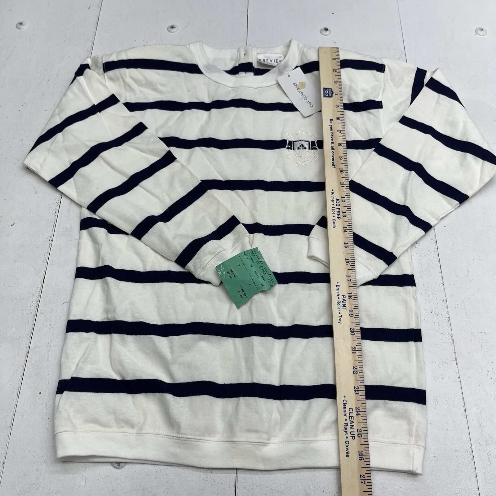 Vintage Preview International White Stripe Long Sleeve T Shirt Womens Size Small