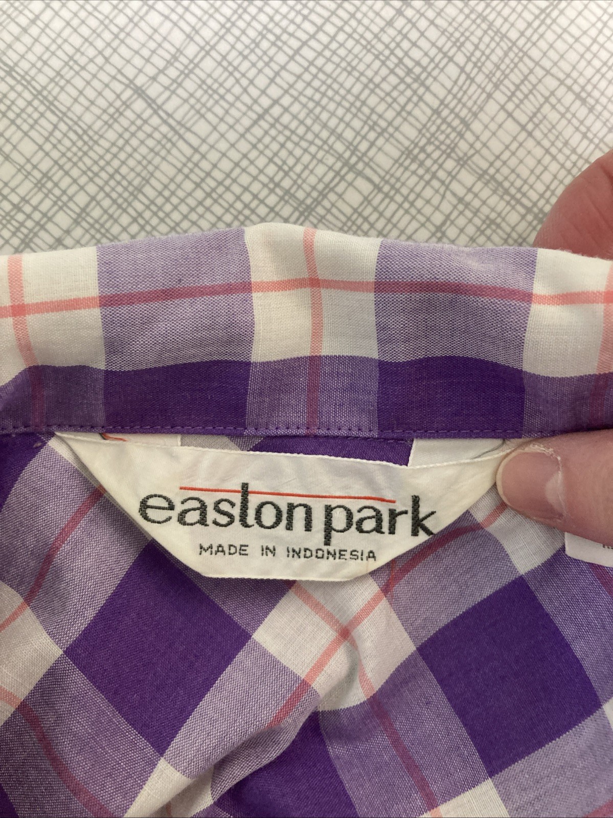 VTG 80s 90s Easton Park Plaid Camp Shirt Blouse Top Purple Gingham Collar Grunge