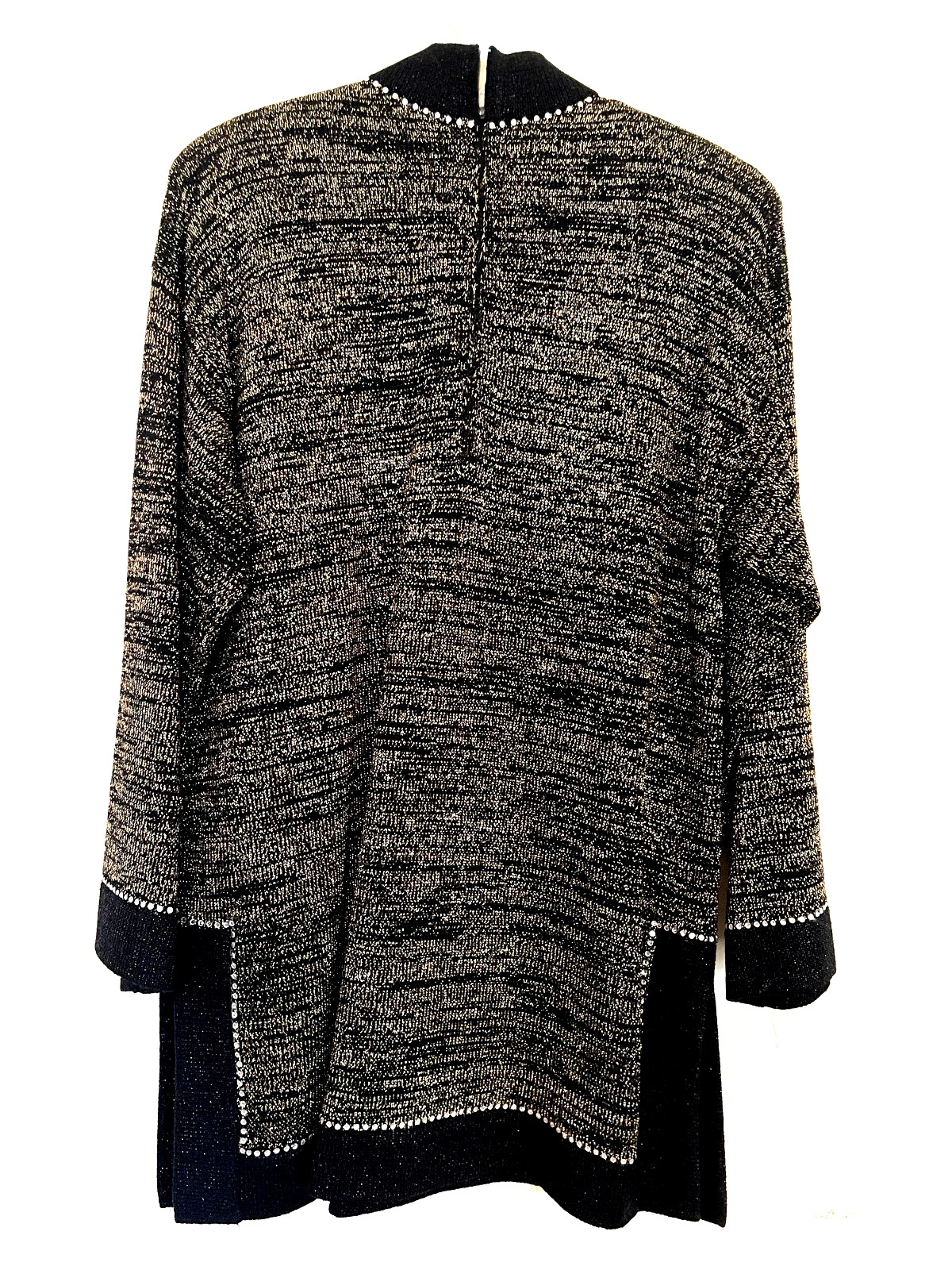 Steve Fabrikant Black Gold Metallic Knit Rhinestone Trim Sweater Vintage