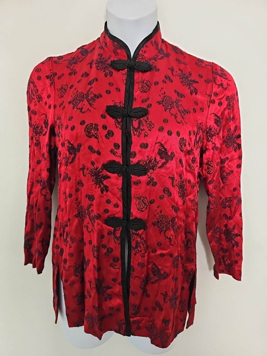 R&M Richards Vintage Red Embroidered Nehru Oriental Jacket Blazer Petite 12P