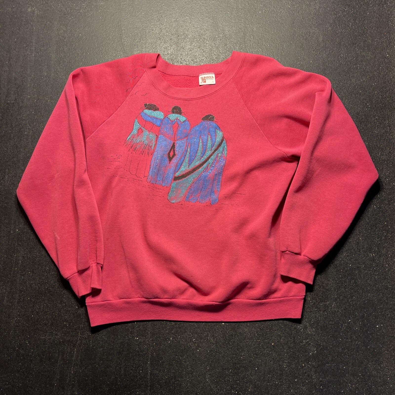 Vintage 80s Sunbelt Sportswear Size Large Pink Raglan Sweatshirt One Of One Vtg