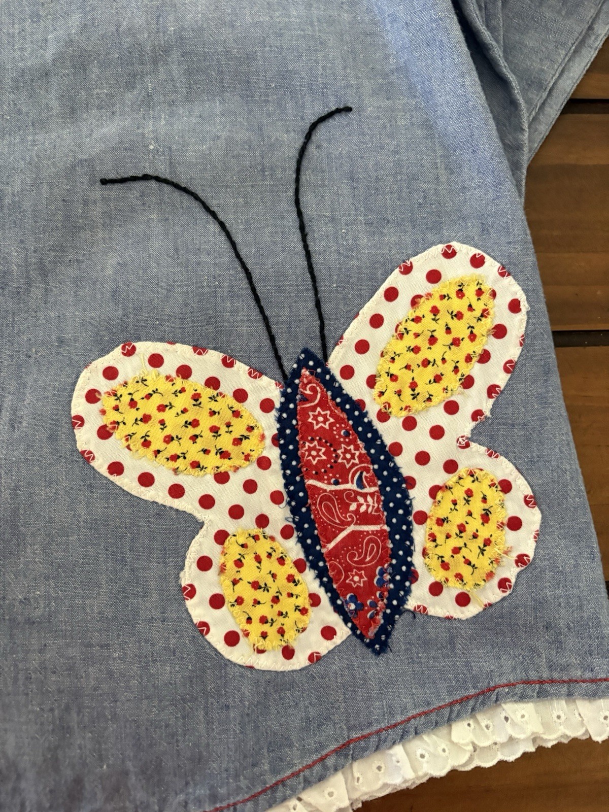 Vintage 1970s Denim Chambray Flower Butterfly “N” Taurus Shirt