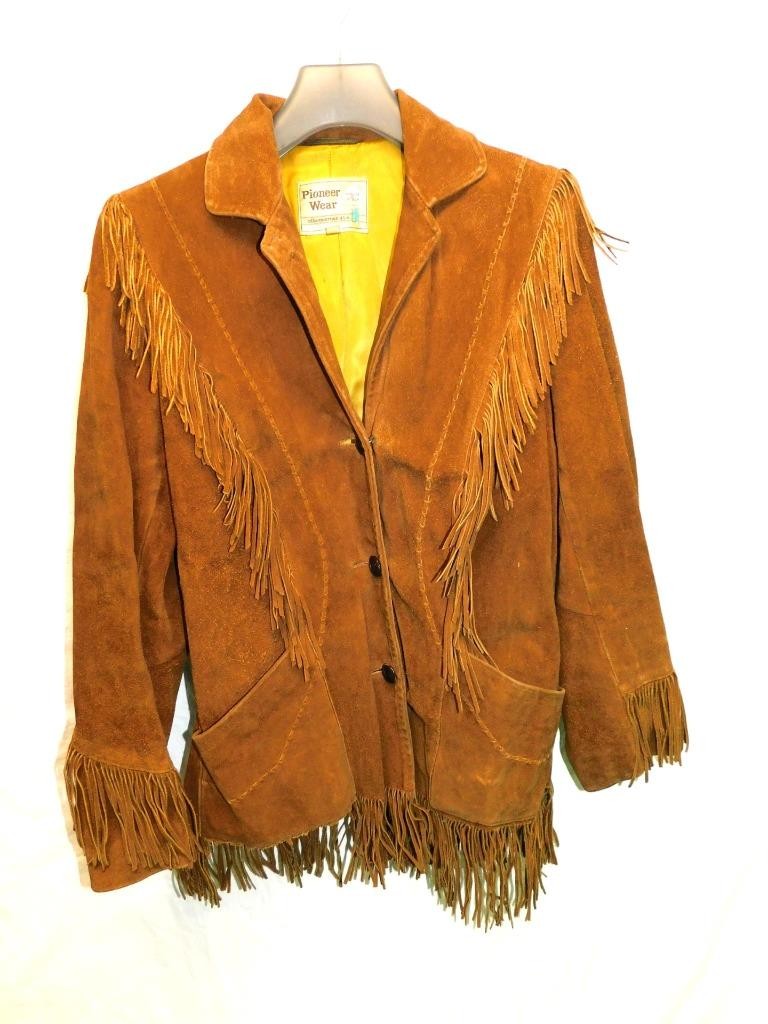 Vintage Pioneer Wear M Brown Suede Western Fringe Coat Woman Rockabilly Rodeo