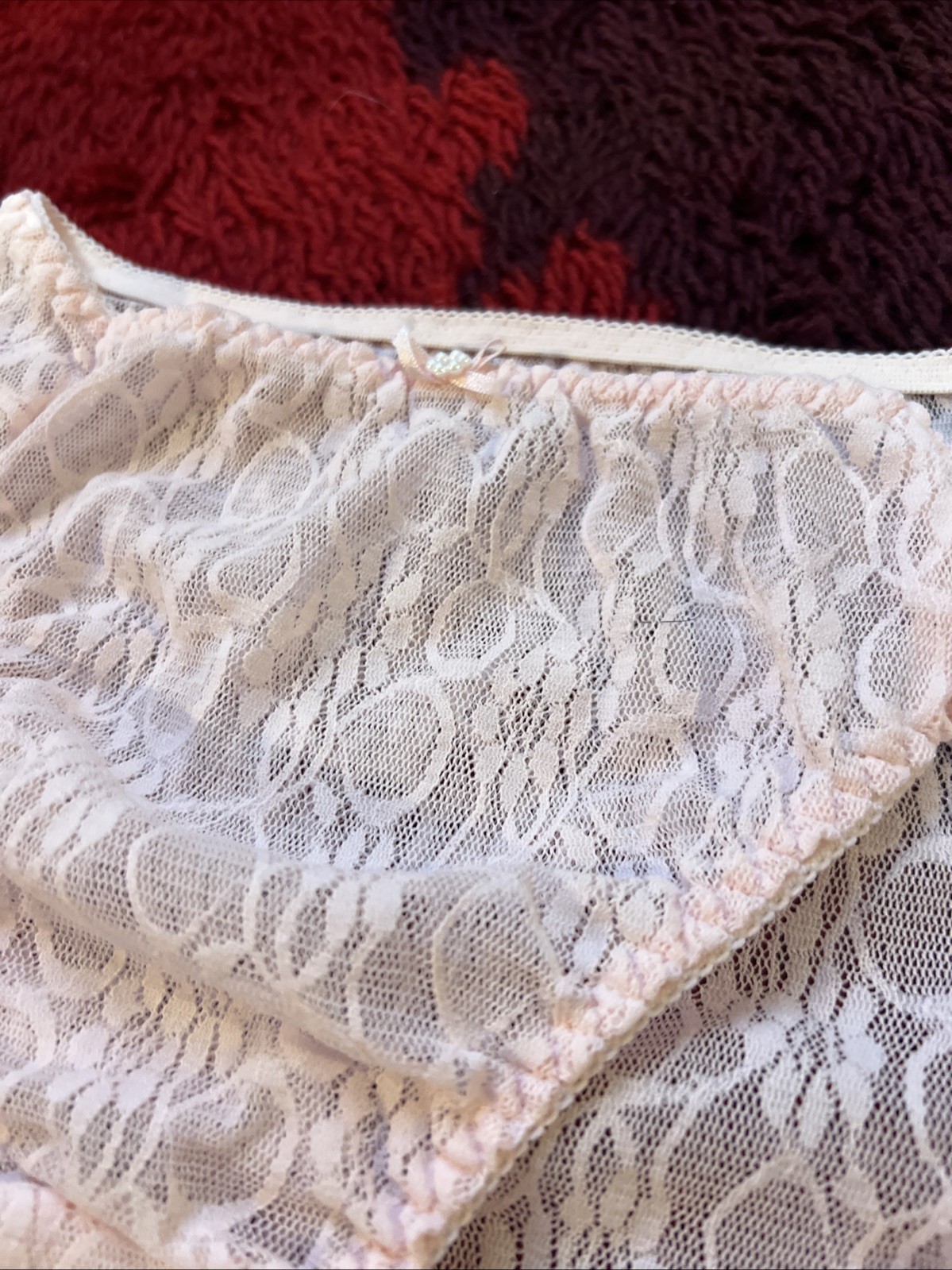 Vintage Lace Hi Cut Pink Pearl Panties Large 7