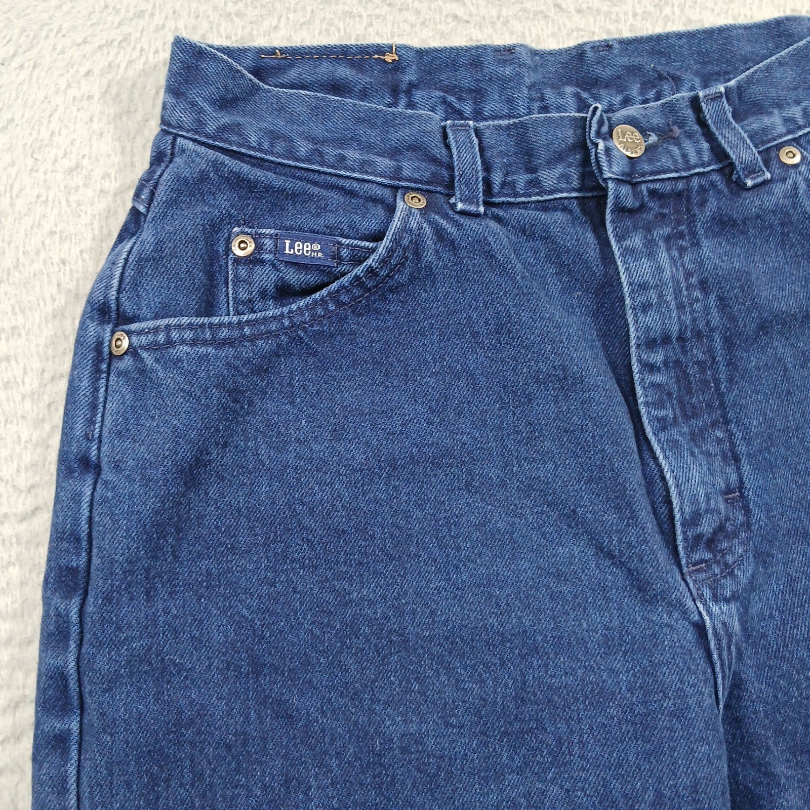 Lee Made in USA High Waist Mom Jeans Tapered Leg 12 Pet Dark Blue Denim EUC