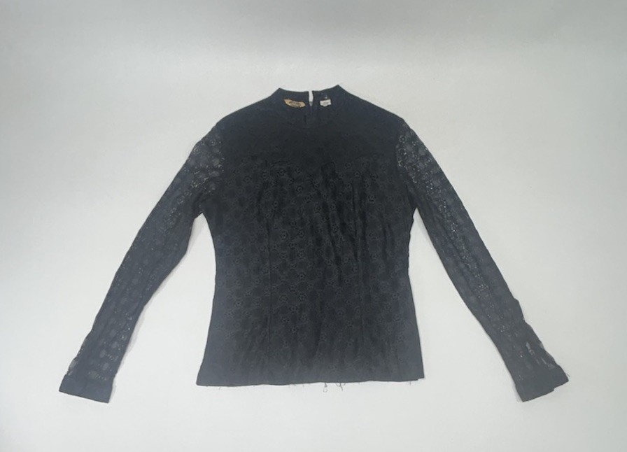 Vintage Woman’s Western Show Lacy Black Long Sleeve Shirt 80-90s Lasso