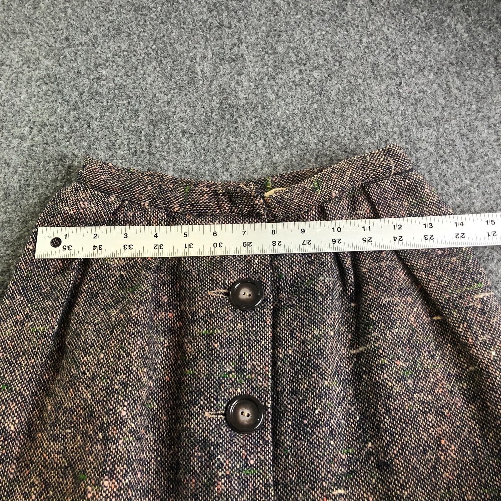 True Vintage 60s Nelly de Grab Skirt 26 Brown Wool Tweed Speckle 50s 70s Pockets