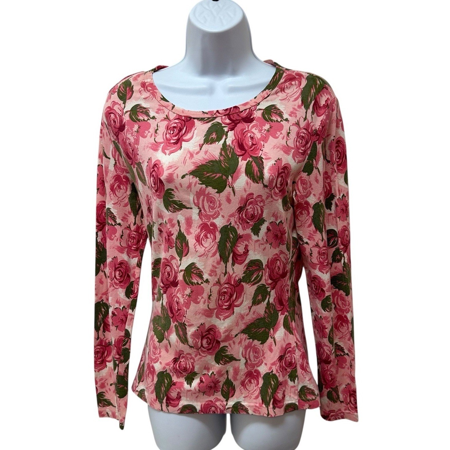 Vintage 1980’s ESPRIT Sport Pink Rose Long Sleeve T Shirt Women’s Size L