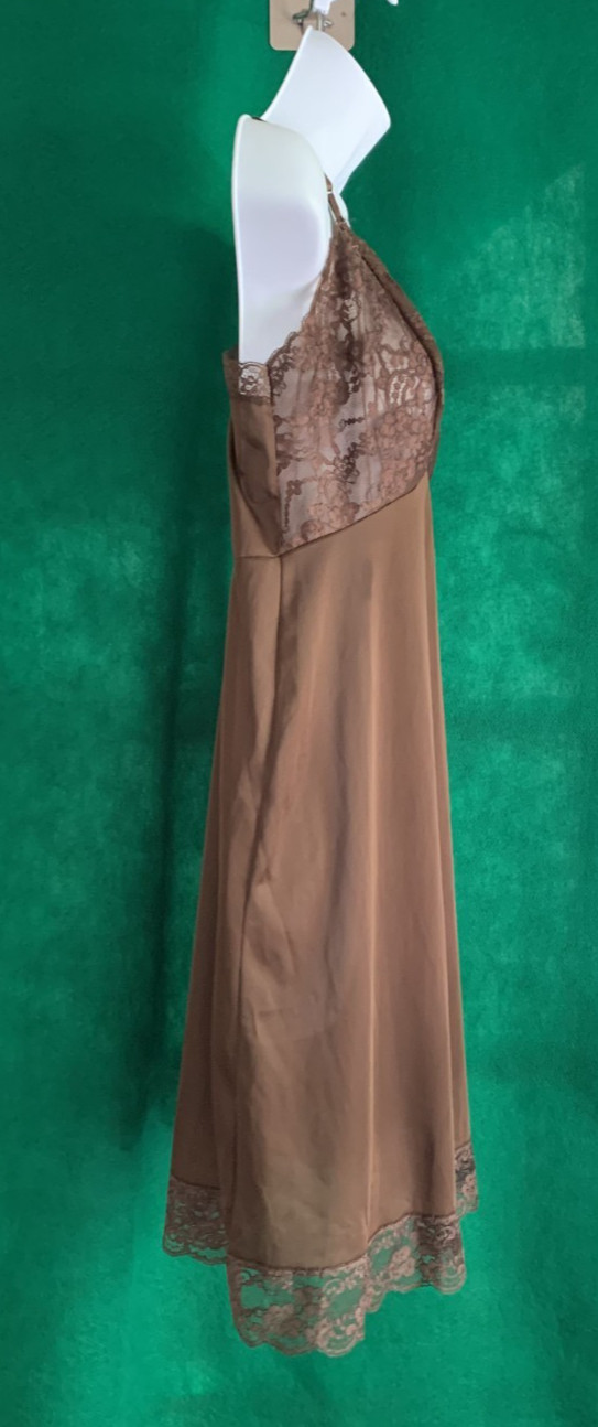 Vtg Van Raalte Chocolate Brown Nylon Full Slip Dress Lace Hem Fairy Grunge Sz 36