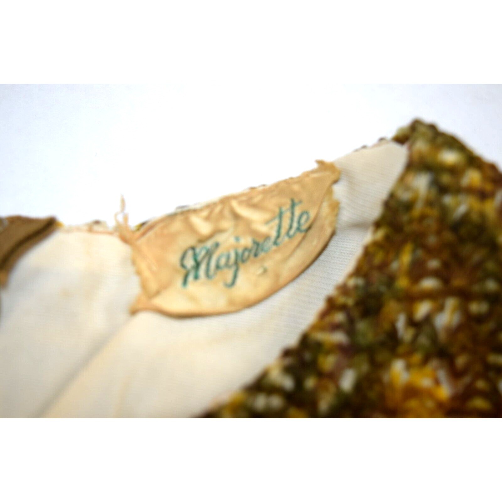 VTG Sleeveless Top Size S Majorette 60s Green Gold Mohair Big Paisley Crochet