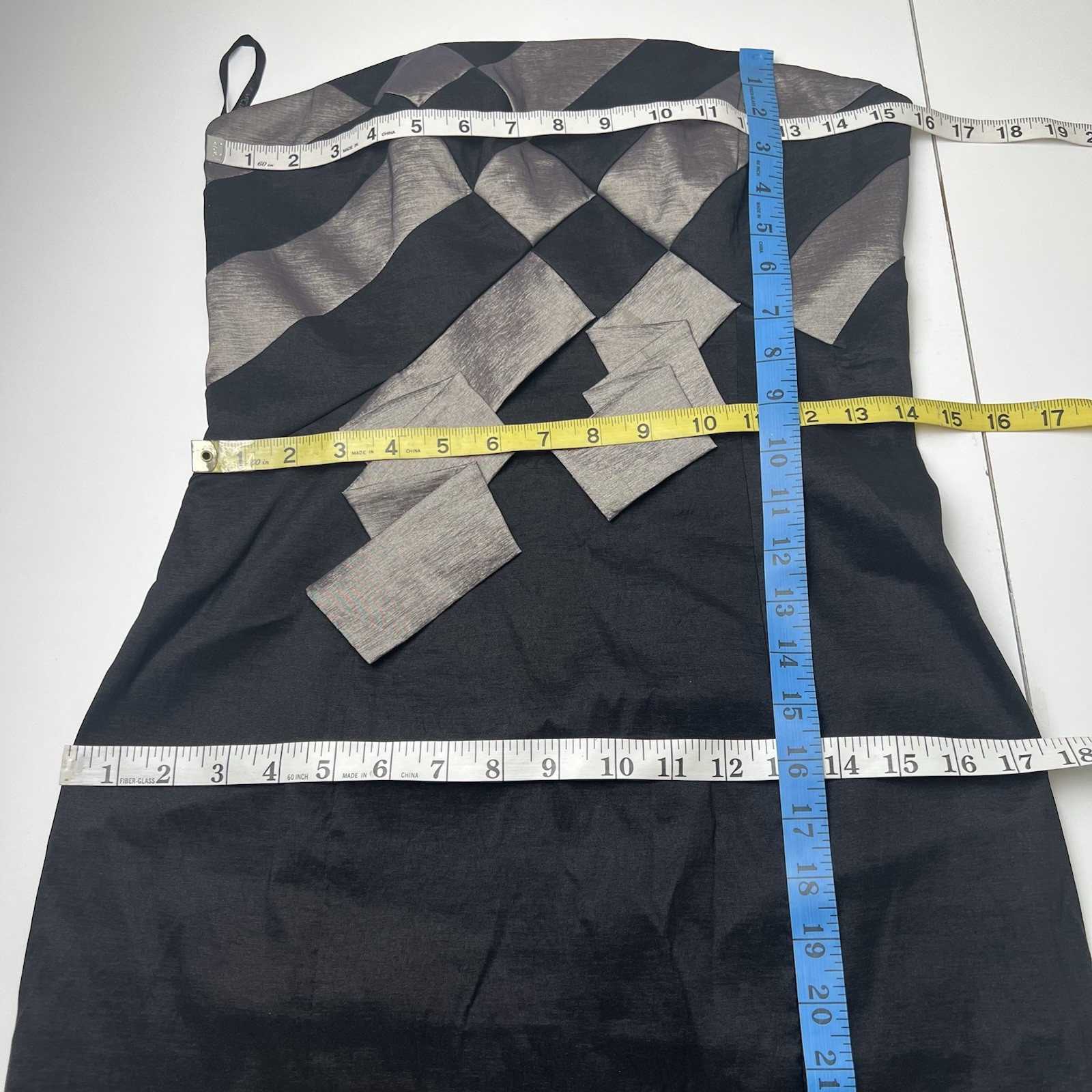 Jessica McClintock Strapless Black Cocktail Dress Pewter Detail Size 8