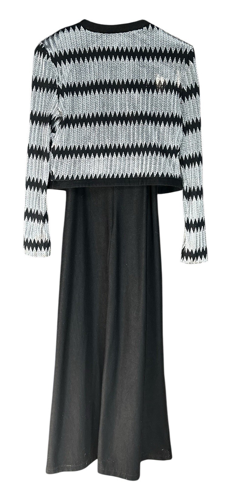 Vintage Citi Dress Maxi w/ Shrug Jacket Geo Metallic Black & Silver Size 8