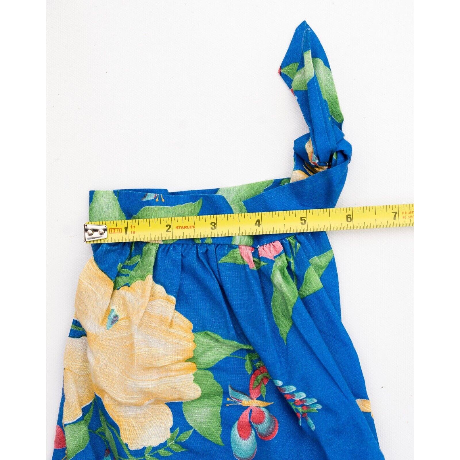 Vtg 70s California Tall Girls Women Dress Blue Floral Tie Sleeve Side Slit