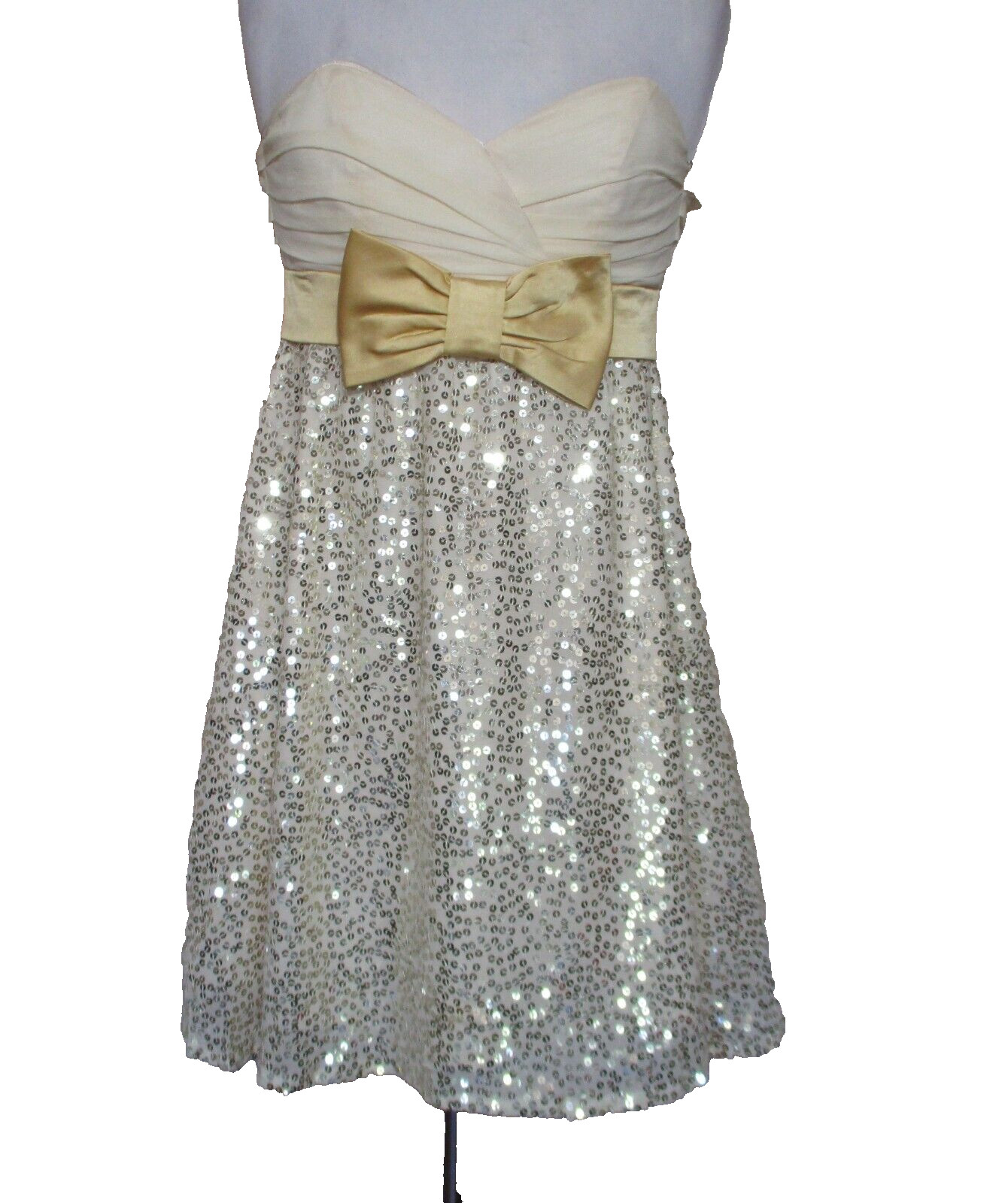 Vtg Betsey Johnson Evening Mini Cocktail Dress Sz 2 Cream Silk Gold Sequins Bow