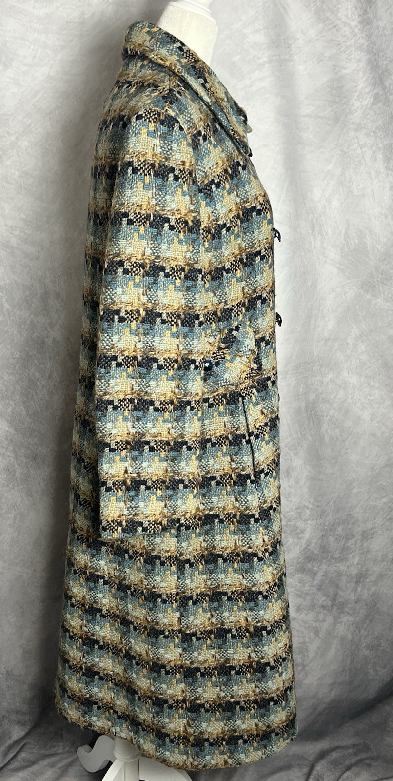 Vintage 1960s Retro Mod Tweed Coat Regal Garment Co. Teal Beige Blue Sz M