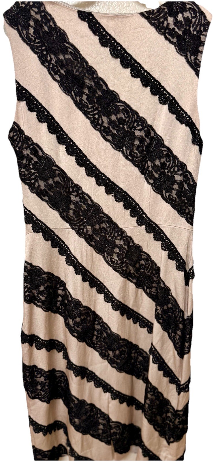 Vtg Tahari ASL Powder Pink W/Black Lace Strips Satin Lining Dress. Formal