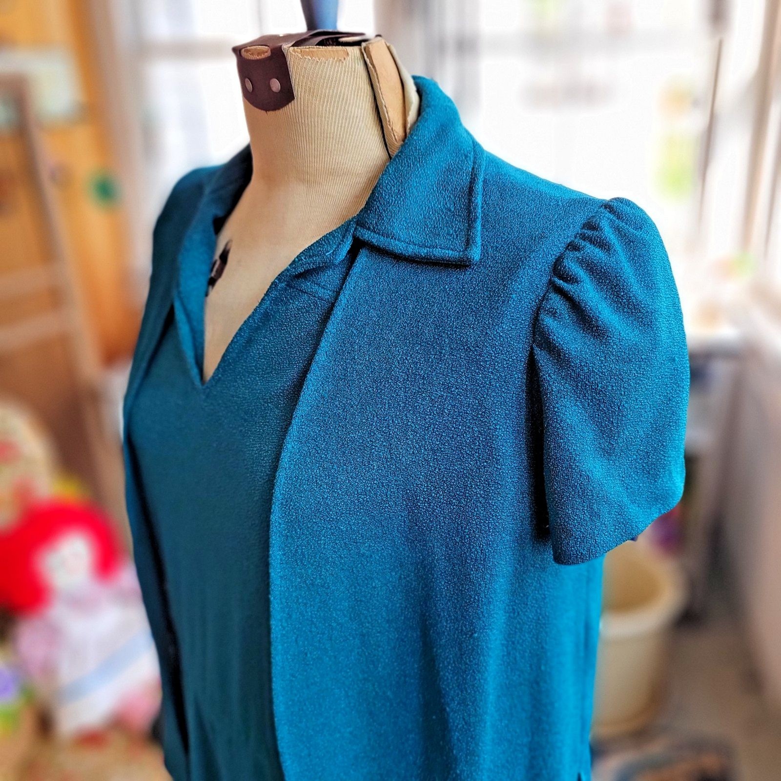 Vintage 1970’s -Cinched Waist Soft Terry Poly Sun Dress w Cardigan Top Size L