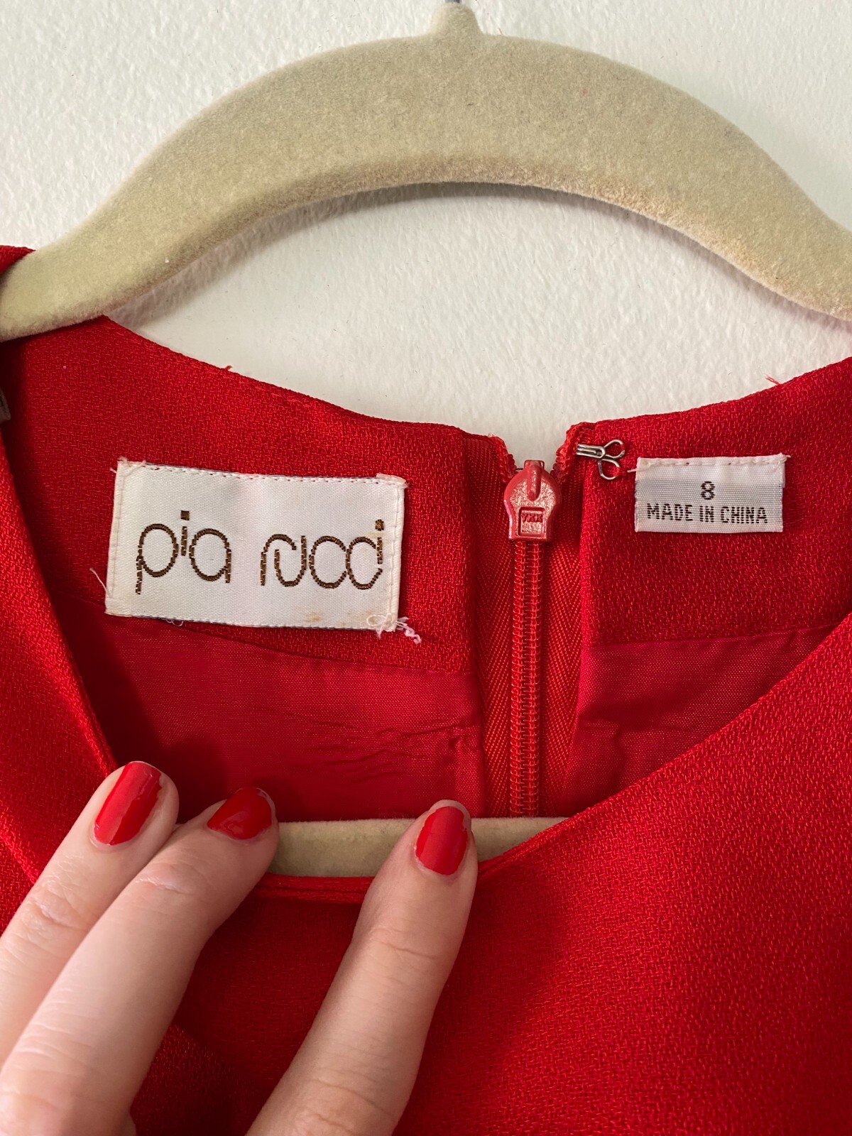 Vintage 1980s Pia Rucci Red Crepe Mini Dress size 8