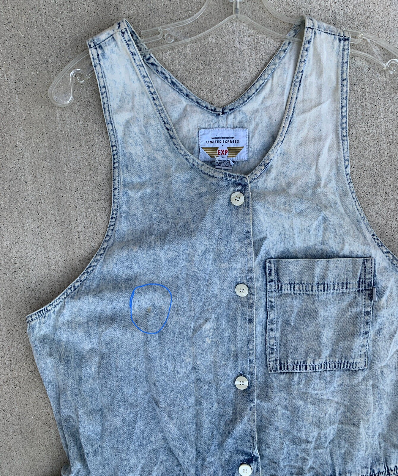 Vintage Limited Express EXP Acid Wash Denim Jumper Dress Pockets 1980s Size L