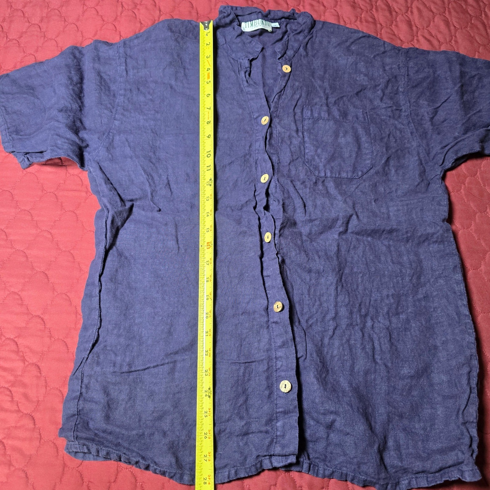Vintage Timbuktu Station Purple Textured Short Sleeve Shirt Size 2 Button Up