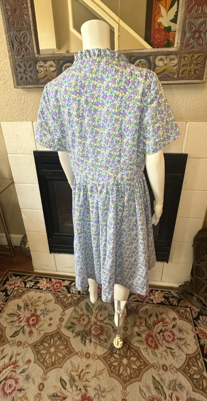 Vtg Lg 1950s Full Skirt Day Dress tea collared Handmade Floral a-line MCM Party