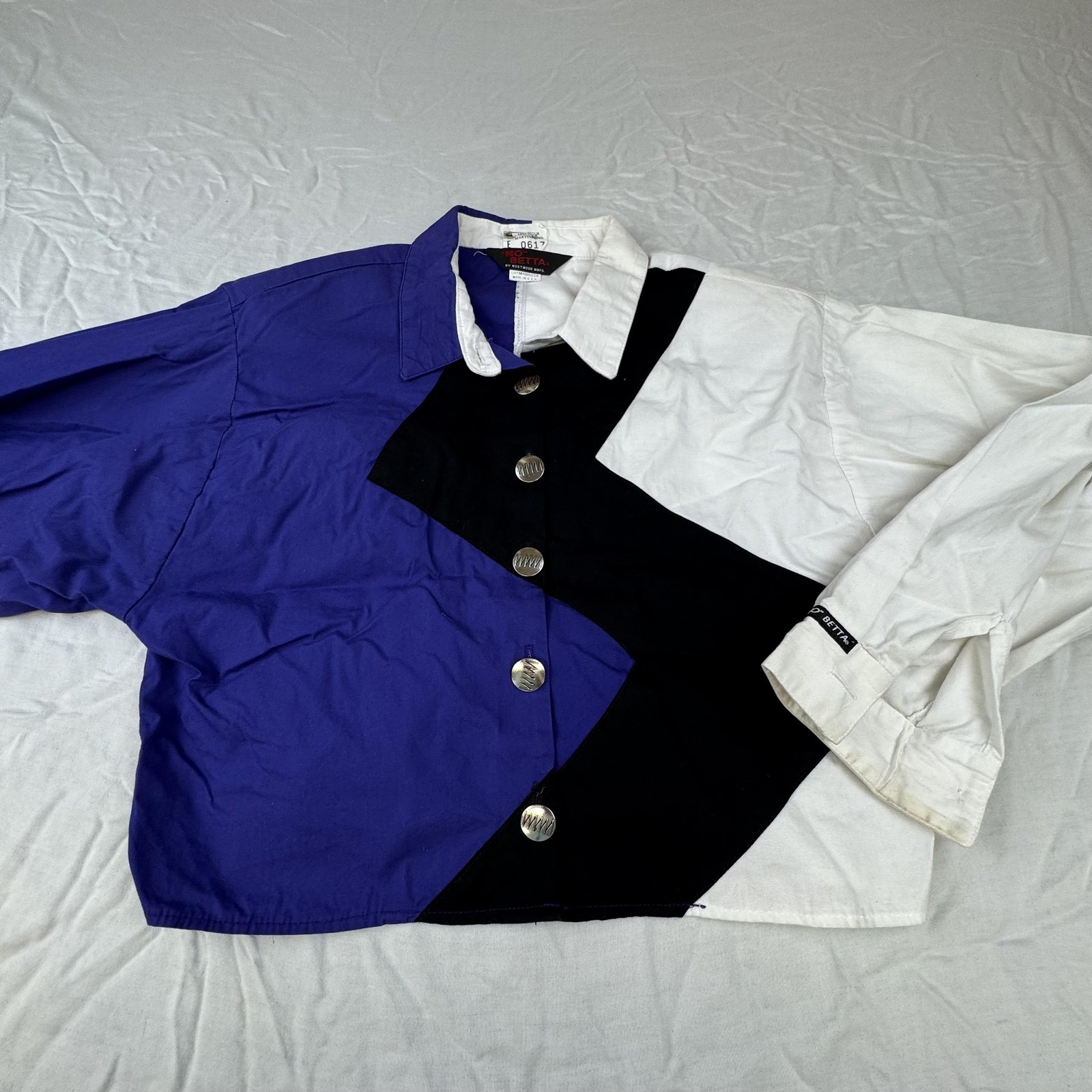 Vintage Mo Betta Shirt Womens Large Purple White Western Rodeo Snap Button USA