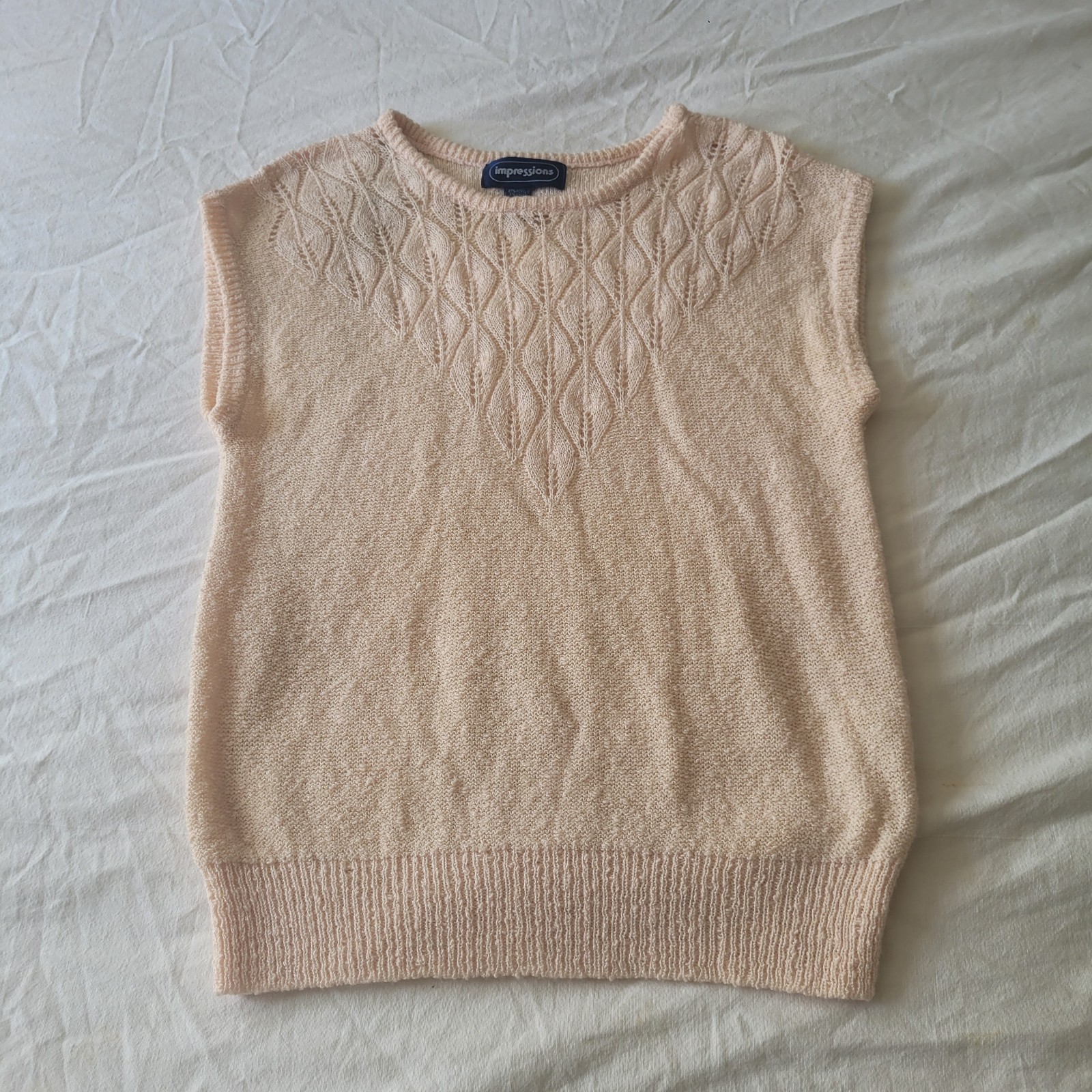 Vintage 70s 80s Pullover Sleeves Knit Top Size Med Pale Pink Made In Taiwan ROC