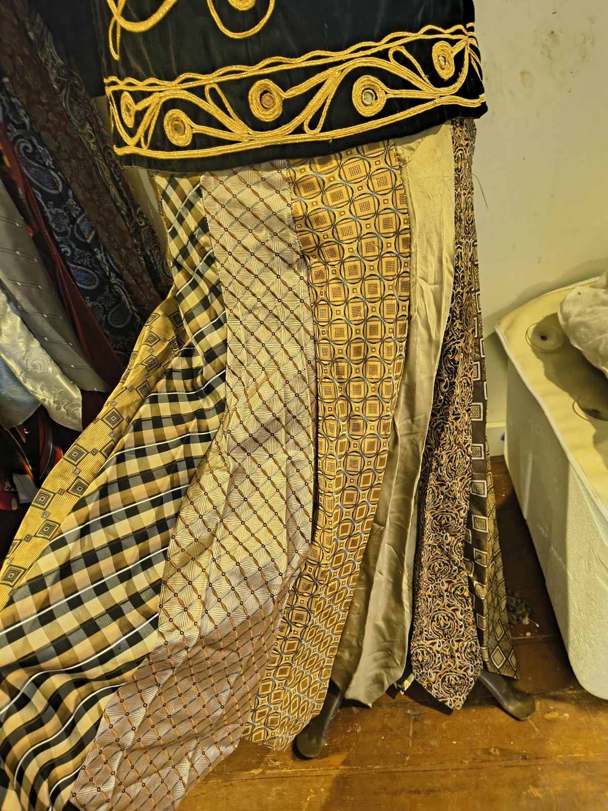 UPCYCLED Handmade Necktie Long Skirt Golden Theme