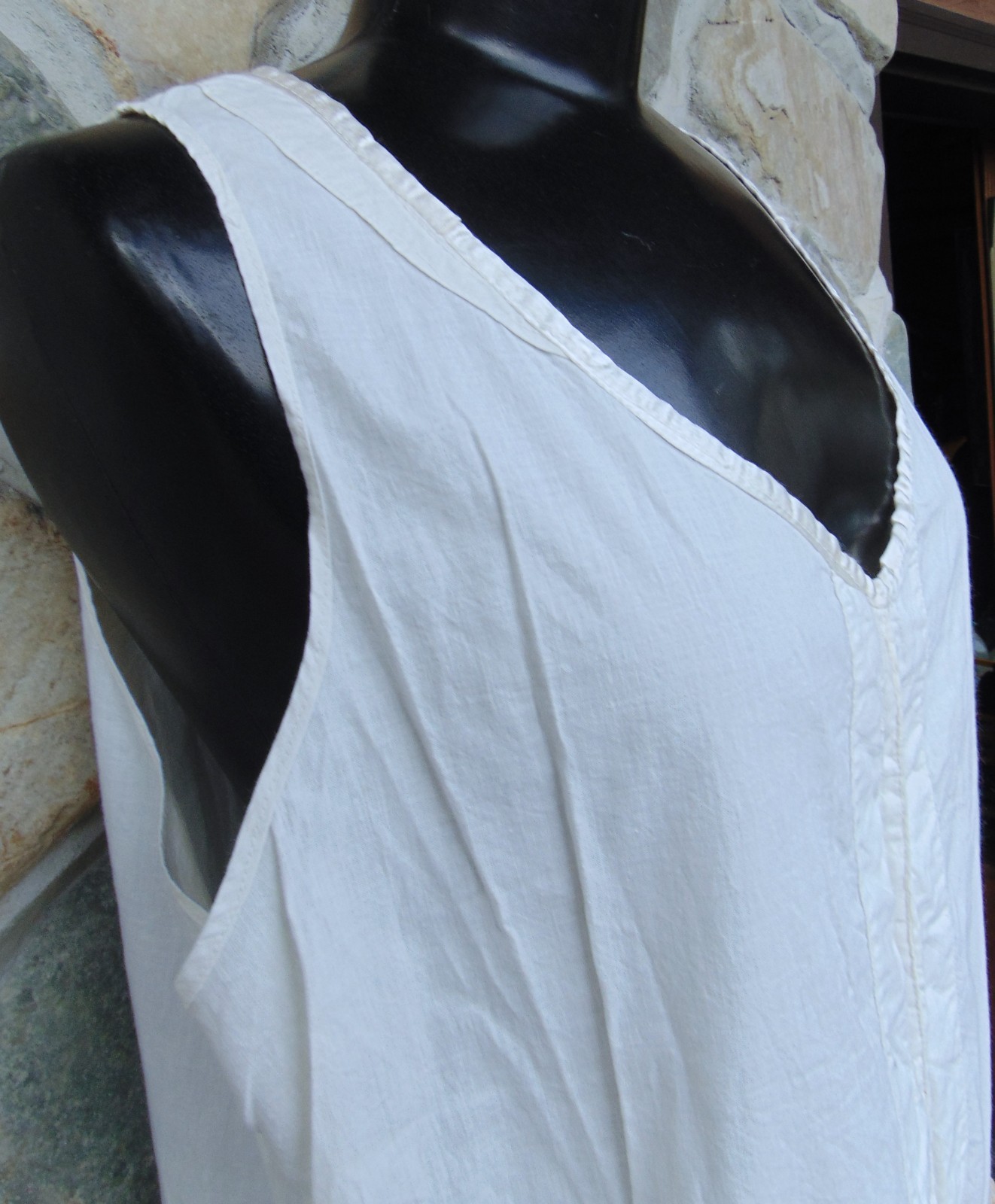 ANTIQUE VICTORIAN COTTON PETTICOAT~1890s ~WOMAN’S MED/LG~LACE BOTTOM~ SLEEVELESS