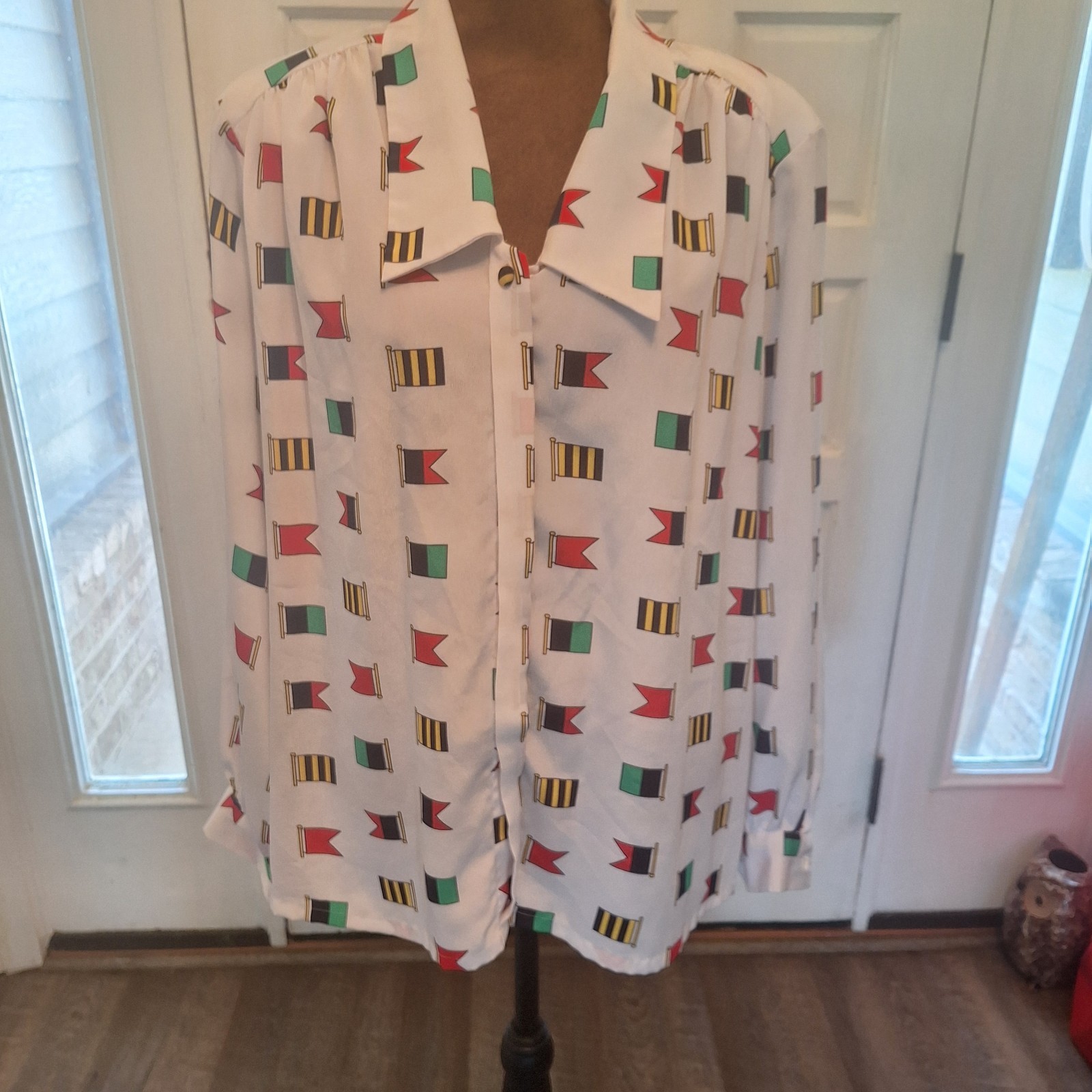 Vtg 80s Koret Career Flag Blouse, Sz 22W