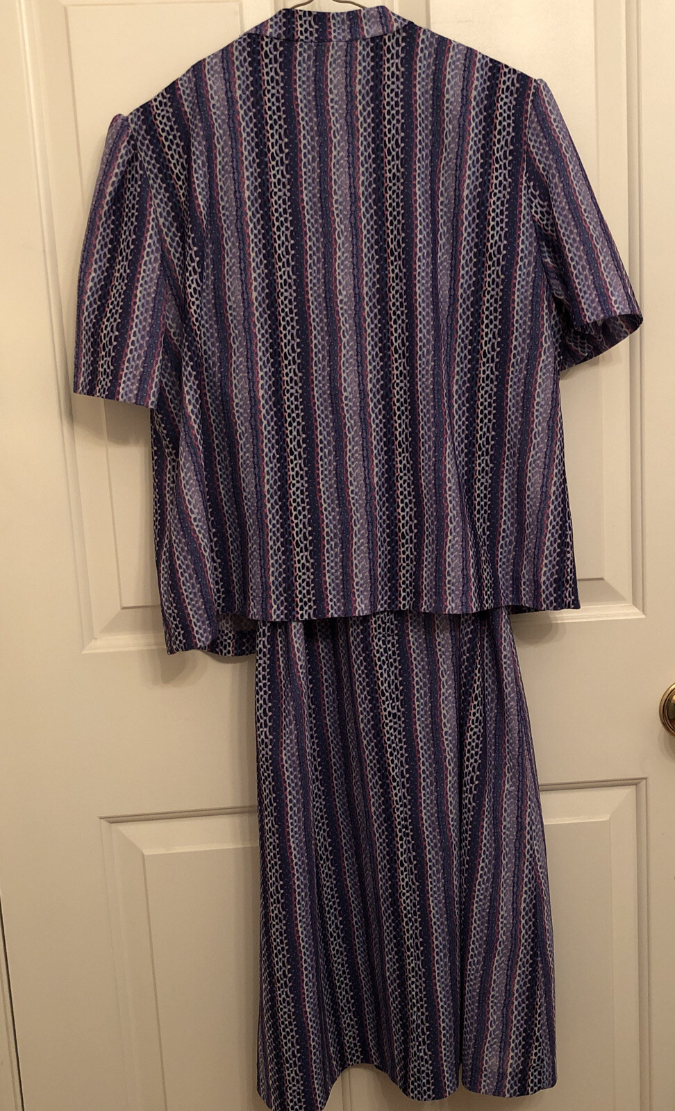 Vtg 60s 70s Blue Purple Stripe Polyester Jacket Dress CB New York