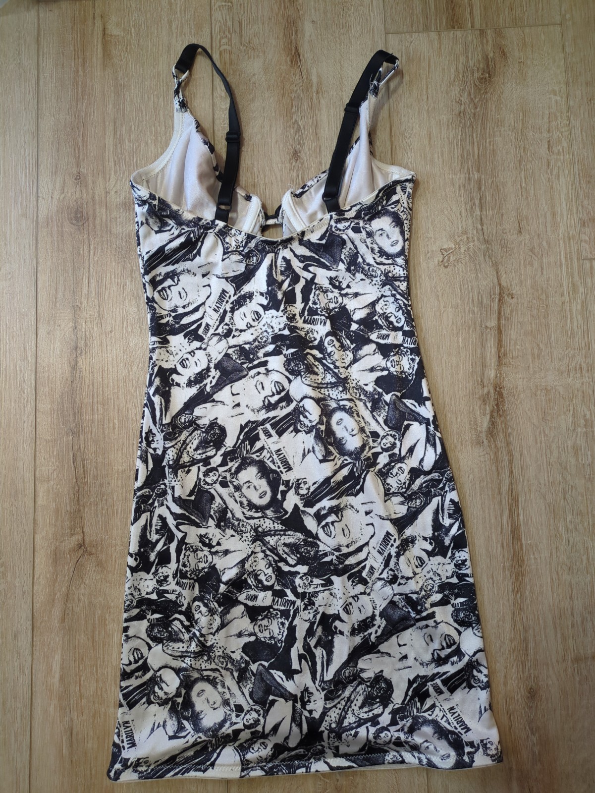 Vintage Warners Marilyn Monroe Black White Photo Print Shapewear Slip Dress 34B