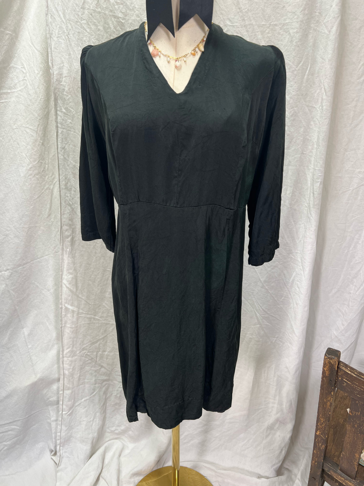 Classic French 1940s Dress – Little Black Dress Satin Elegance
