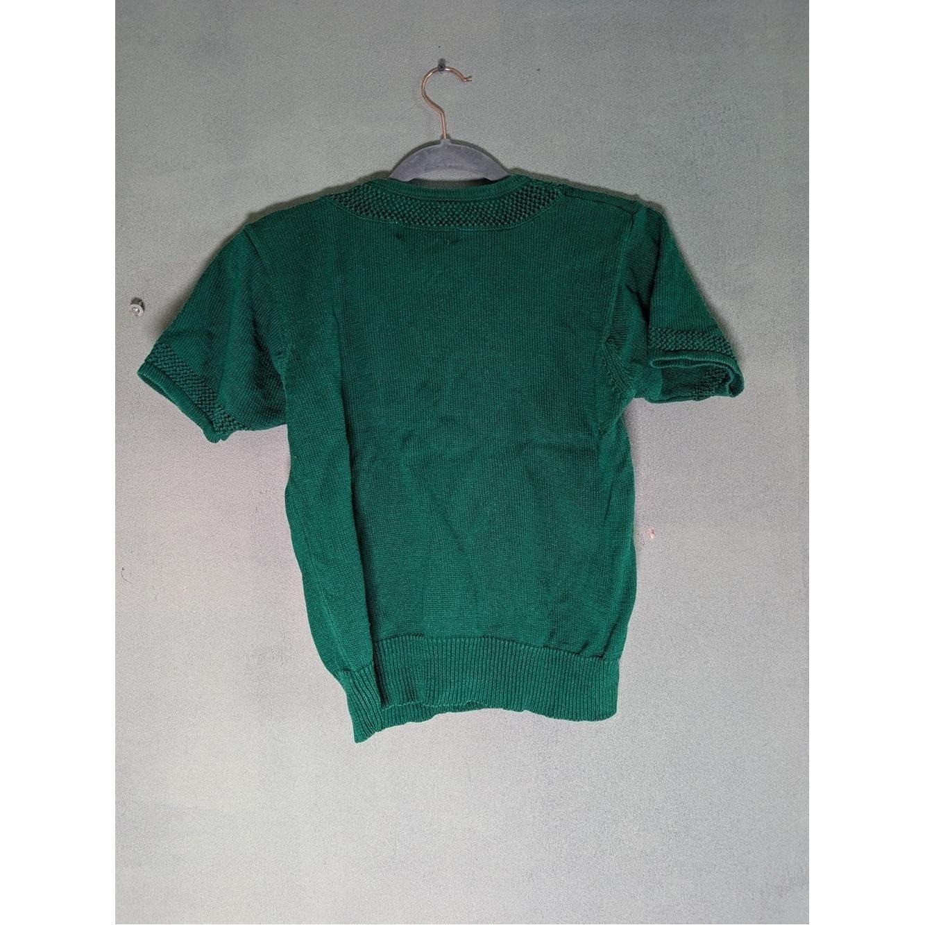 Vtg SK & Company Green Knit Short Sleeve Sweater Size Small