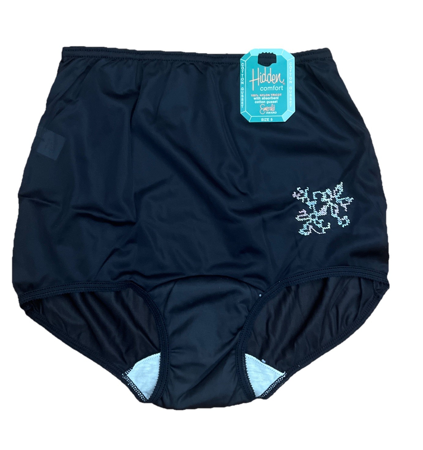GREENCO MAID Vintage Panties High Waist Embroidered Nylon Black size 5 NEW