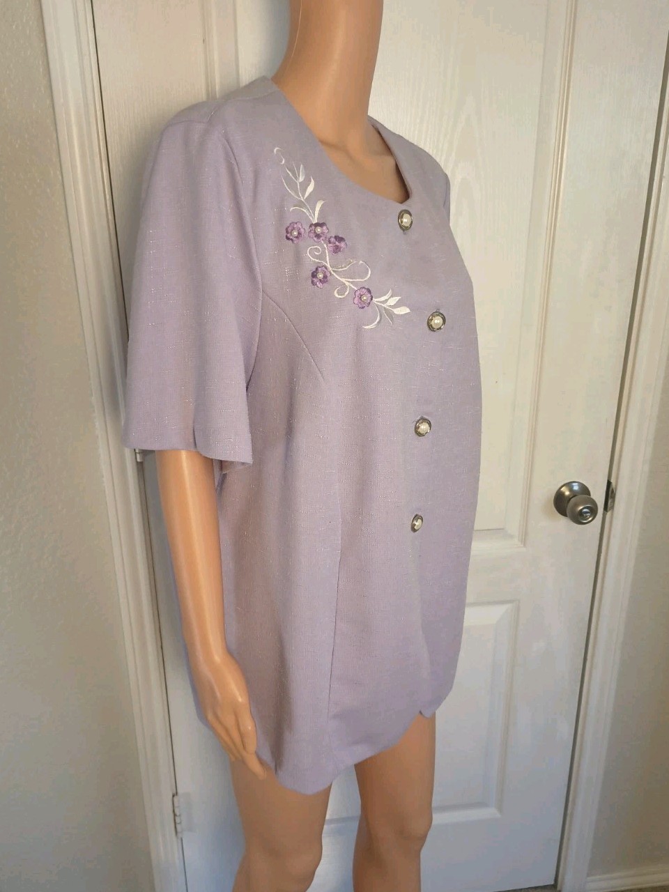 Vintage Lavender Embroidery Top Cottagecore Fairycore Grandmacore Size 22WP -P32